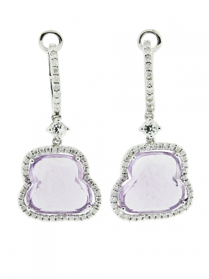 18k Solid White Gold & Diamond Amethyst Gemstone Dangle Earring
