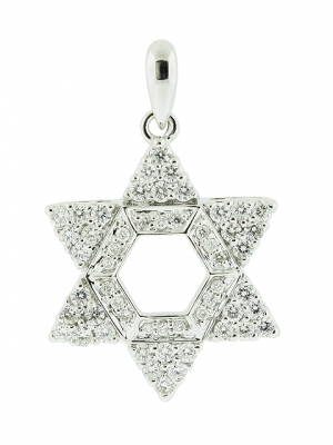 18k Solid White Gold 0.40ct Diamond Star of David Pendant