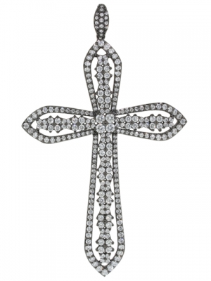 18k Black Gold & 3.04ct Two Row Diamond Outlined Cross Pendant