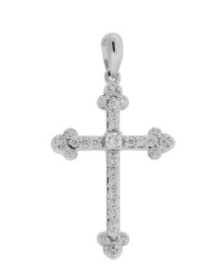 Pave Round Diamond 18k White Gold Cross Pendant