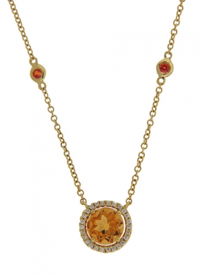 Diamond & Round Citrine 18k Yellow Gold Necklace