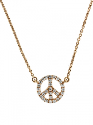 18k Pink Gold Mini Peace Symbol Diamond Pendant Necklace