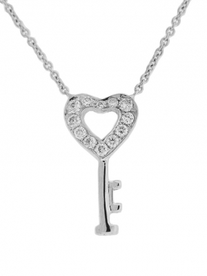 Diamond Key Charm 18k White Gold Necklace