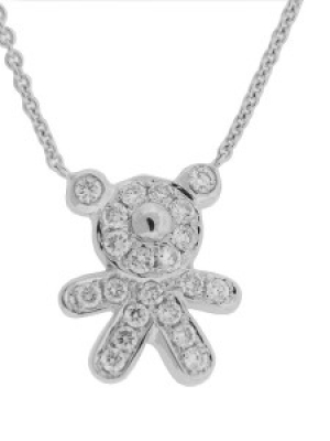 Pave Diamond 18k White Gold Teddy Bear Pendant Necklace