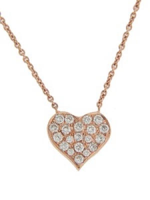 Pave Diamond 18k Rose Gold Heart Pendant Necklace