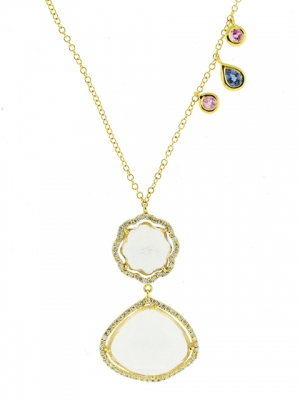 11.16ct White Topaz Gemstone & Diamond 18k Yellow Gold Necklace