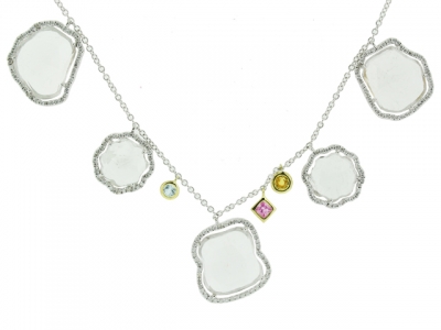 25.76ct Multi White Topaz Gemstone 18k Solid White Gold Necklace