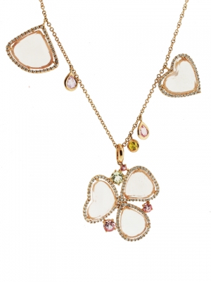 18k Pink Gold Diamond  16.10ct Pink Topaz & Multi Color Gemstone Necklace