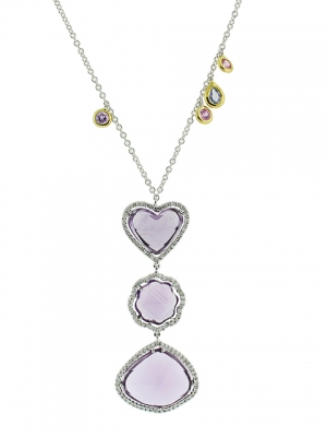 18k Solid White Gold Diamond & 11.43ct Amethyst Heart Shape Gemstone Necklace