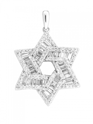 1.3 ct Diamond Baguette Star of David 18k Gold Pendant