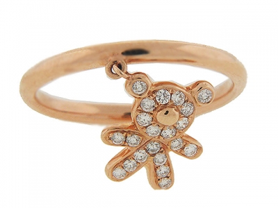 Pave Diamond 18k Rose Gold Teddy Bear Charm Ring