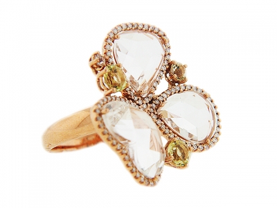 18k Pink Gold Pave Diamond & Gemstone Cocktail Flower Ring