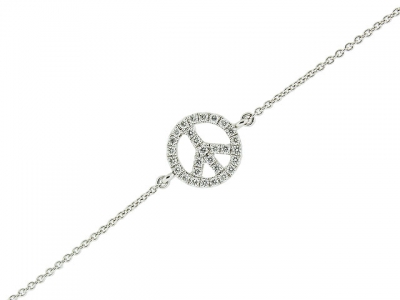 18k Solid White Gold Mini Peace Symbol Pendant Bracelet