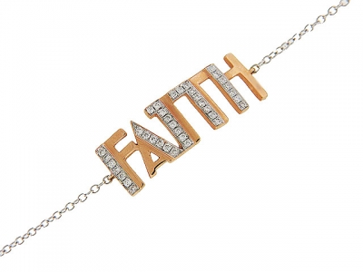 Pave Diamond FAITH 18k Two Tone Bracelet