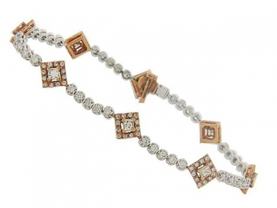 2.13ct Round & Princess Cut Diamond 18k White & Rose Gold Bracelet