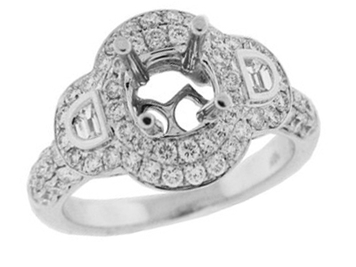 1.36 ct Three Stone Diamond 18k White Gold Semi Mount Engagement Ring