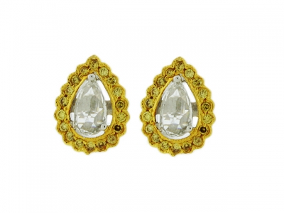 18k White & Yellow Gold Pear Shape Stud Earrings
