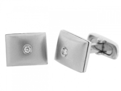 Round Diamond 18k White Gold Square Cufflinks