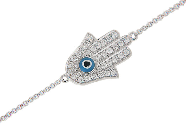 Pave Diamond Enamel 18k White Gold Hamsa Bracelet Pave Diamond Enamel 18k White Gold Hamsa Bracelet