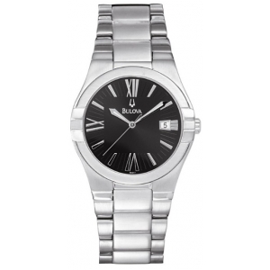 Bulova Men's Black Face Stainless Steel Watch 96G17