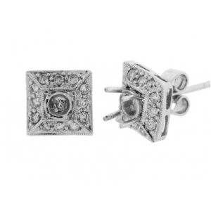 Pave Diamond Semi Mount 18k Gold Jacket Stud Earrings