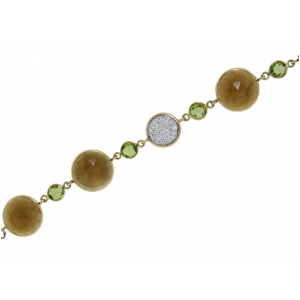 29.50ct Circle Shape Smokey & Peridot Gemstone Center Diamond Gold Bracelet
