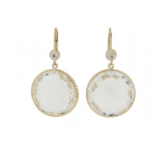 14k Yellow Gold White Topaz Lever back Dangle Earrings