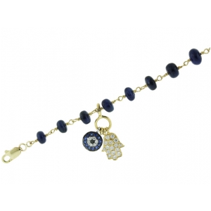 20.62ct Blue Sapphire Gemstone & Diamond Hamsa Hand Evil Eye Bracelet