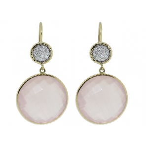 14k Yellow Gold Pink Topaz & Diamond Lever back Dangle Earrings