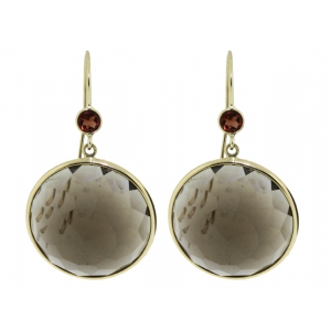 14k Yellow Gold Smokey Topaz Circle Shape Fishhook Dangle Earring