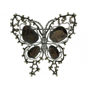 36.60 Smokey Gemstone & 4.48ct Diamond Butterfly Brooche