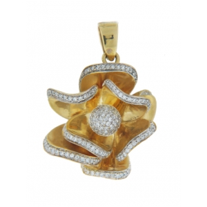 18k Solid Yellow Gold Diamond Trace Petal Flower Pendant