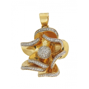 1.5ct Pave Diamond 18k Yellow Gold Flower Pendant