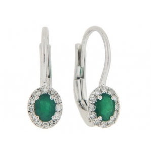 Oval Emerald & Diamond 18k White Gold Lever back Earrings
