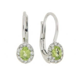 Oval Peridot Diamond 18k White Gold Leverback Earrings
