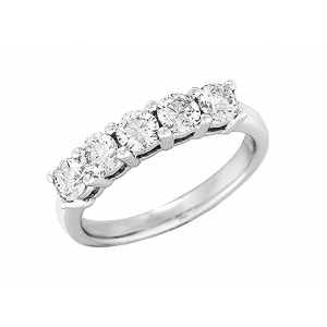 1.46 ct 5-Stone Round Diamond 18k White Gold Wedding Band