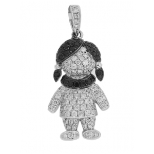 White & Black Diamond 18k Gold Little Girl Pendant For Mom