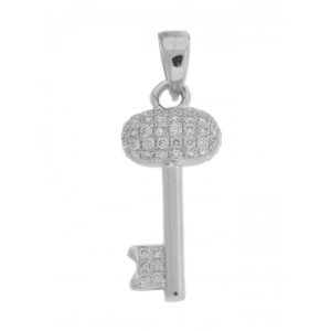 Pave Diamond 18k White Gold Key Charm Pendant