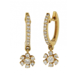 0.45ct Diamond 18k Yellow Gold Hoop Dangle Flower Kids Earrings