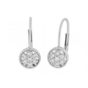 Round Diamond 18k White Gold LeverBack Flower Earrings