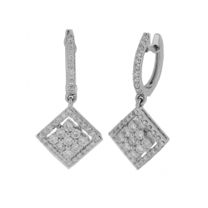 Round Diamond 18k Gold Square Hoop Dangle Earrings