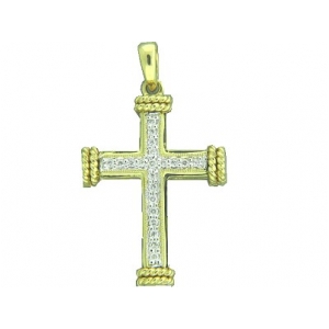 Diamond 18k Yellow Gold Milgrain Cross Pendant