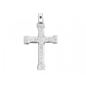 Diamond 18k White Gold Milgrain Cross Pendant