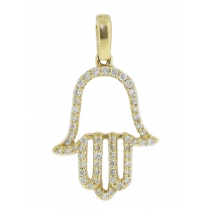 Pave Diamond 18k Solid Yellow Gold Hamsa Hand Pendant