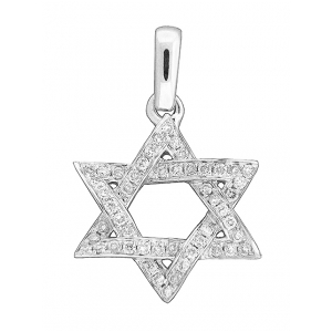 Diamond Star of David in 18k White Gold Charm Pendant