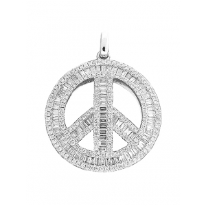 2.2 ct Diamond Peace Sign Symbol 18k White Gold Pendant
