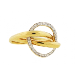 18k Yellow Gold Circle Shape Pave Diamond Ring