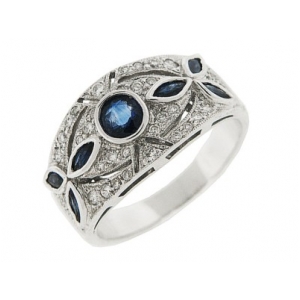 1.2 ct Diamond & Blue Sapphire 18k Gold Vintage Ring