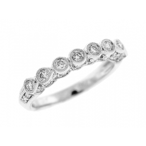 8 Stone Pave Diamond 18k White Gold Milgrain Wedding Ring