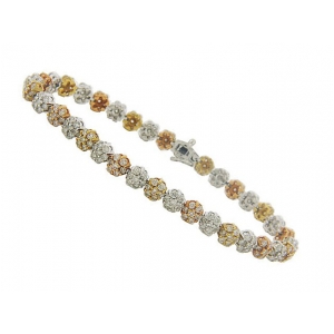 4.76ct Diamond 18k Tri Tone Gold Flower Tennis Bracelet